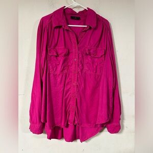 Lane Bryant Pink Lyocell Tunic Shirt Womens Plus Size 24 Casual Button Top